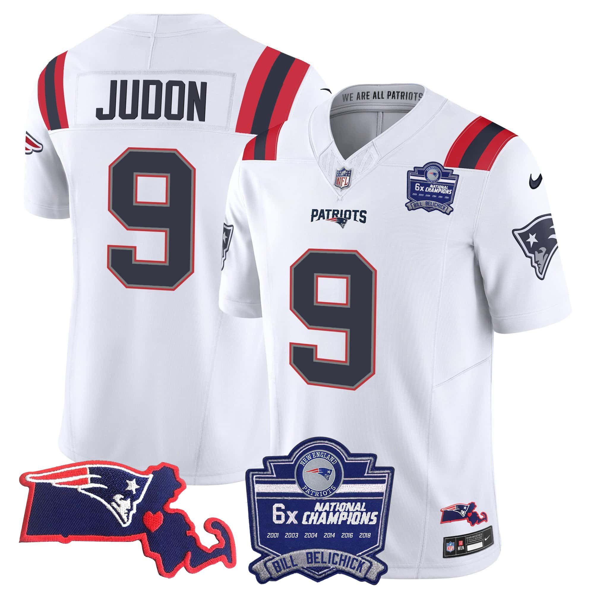 Men New England Patriots #9 Judon White 2024 Nike 6x Champions Patch Vapor Limited NFL Jersey->indianapolis colts->NFL Jersey
